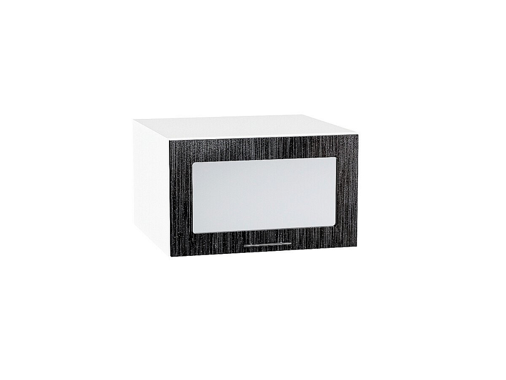 Шкаф верхний горизонтальный остекленный с увеличенной глубиной Валерия-М (358х600х574) Белый/Черный металлик дождь