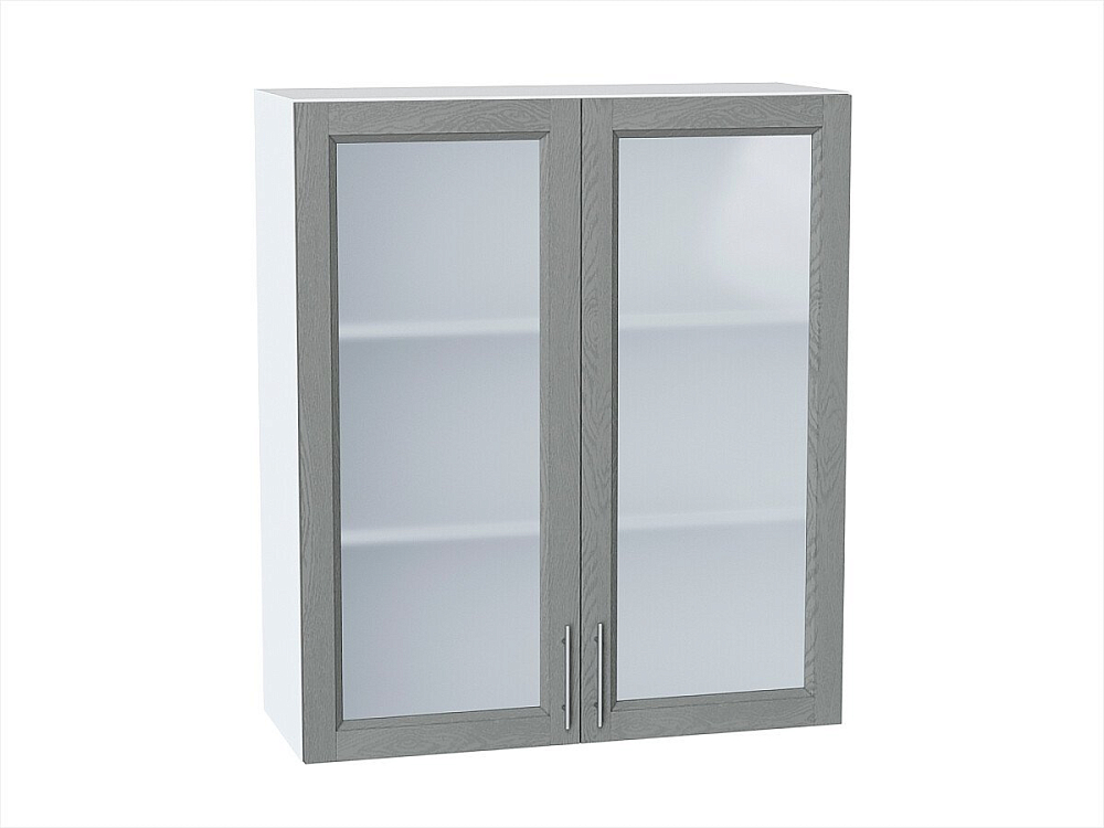 Шкаф верхний с 2-мя остекленными дверцами Сканди (920х800х320) Белый/grey softwood