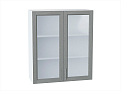 Шкаф верхний с 2-мя остекленными дверцами Сканди (920х800х320) Белый/grey softwood