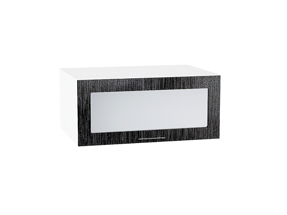 Шкаф верхний горизонтальный остекленный с увеличенной глубиной Валерия-М (358х800х574) Белый/Черный металлик дождь