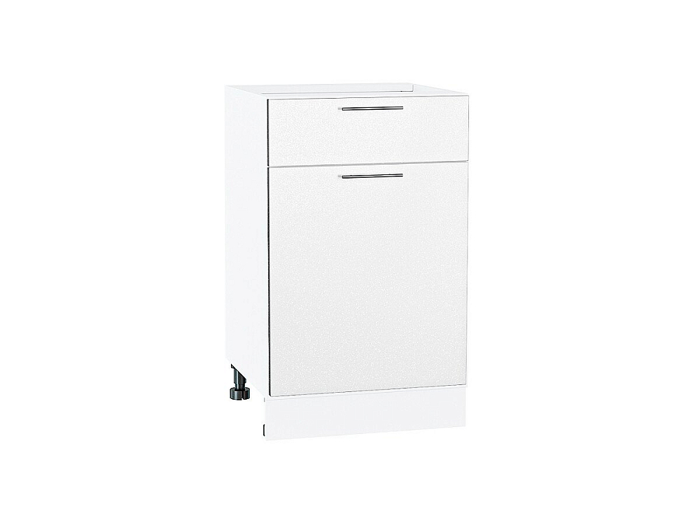 Шкаф нижний с 1-ой дверцей и ящиком Валерия-М (816х500х478) Белый/белый металлик