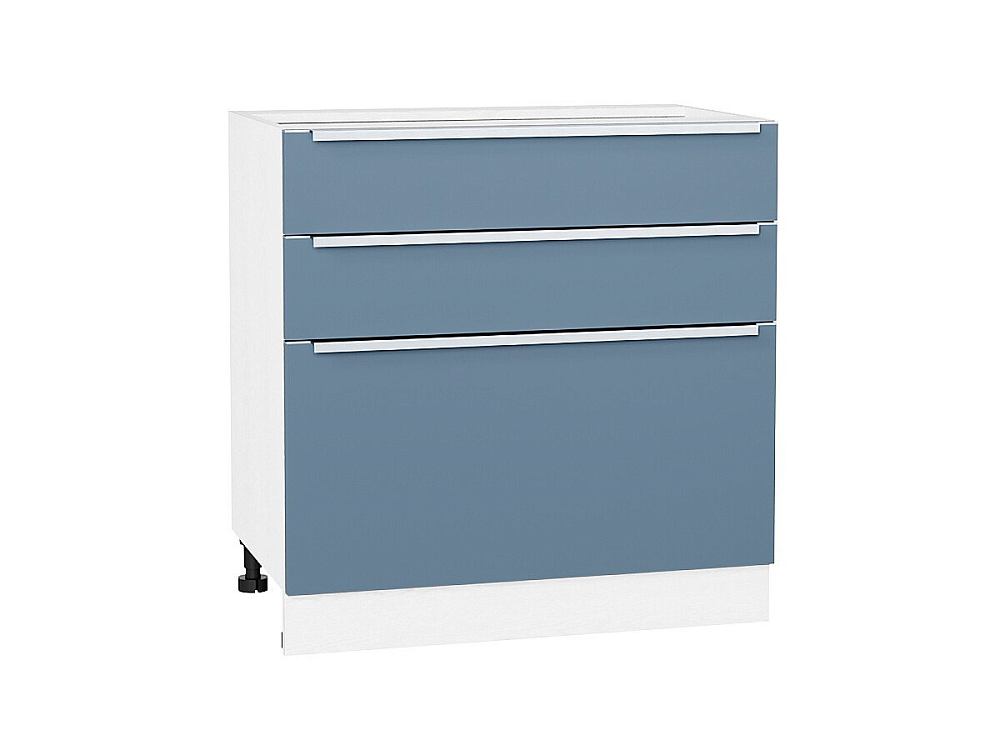 Шкаф нижний с 3-мя ящиками Фьюжн (816х800х480) Белый/silky blue