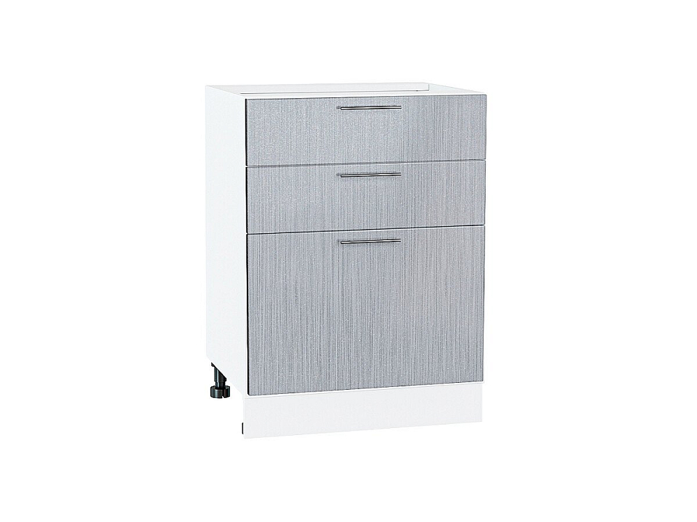 Шкаф нижний с 3-мя ящиками Валерия-М (816х600х480) Белый/Серый металлик дождь светлый