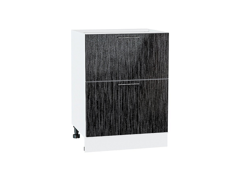 Шкаф нижний с 2-мя ящиками Валерия-М (816х600х478) Белый/Черный металлик дождь