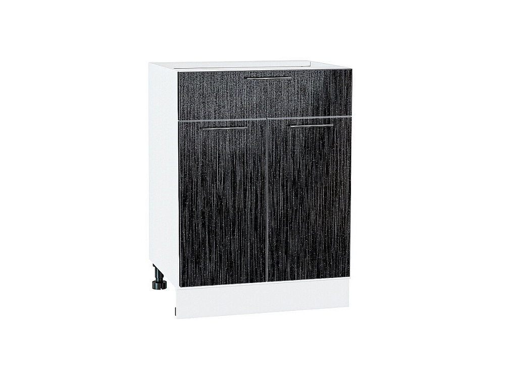Шкаф нижний с 2-мя дверцами и ящиком Валерия-М (816х600х478) Белый/Черный металлик дождь