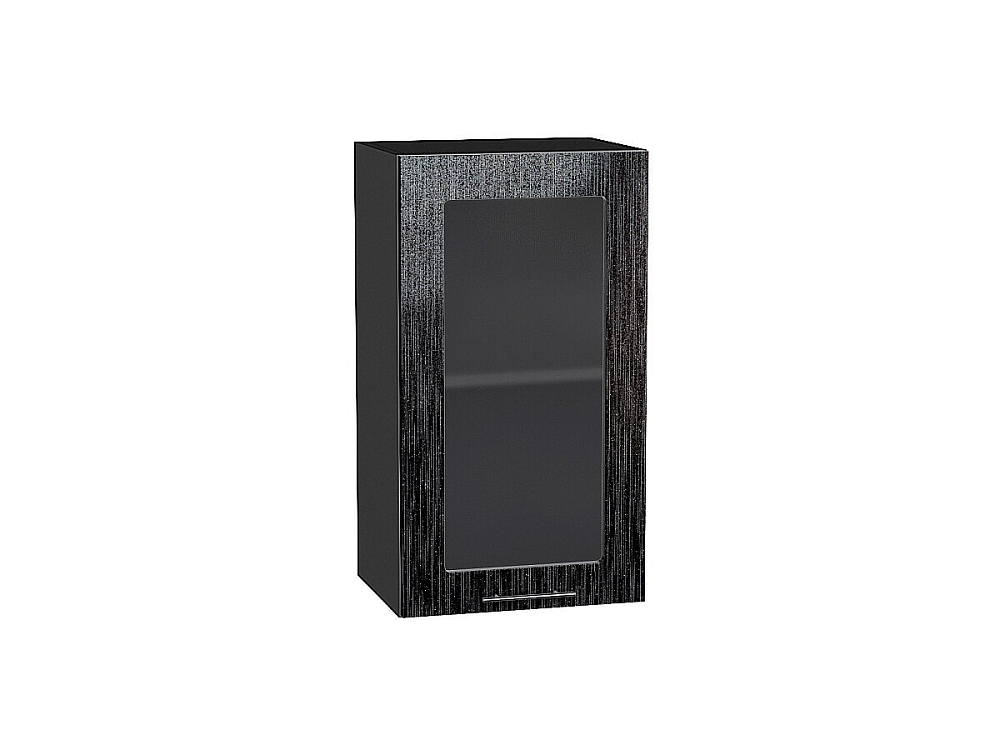 Шкаф верхний с 1-ой остекленной дверцей Валерия-М (716х400х318) graphite/Черный металлик дождь
