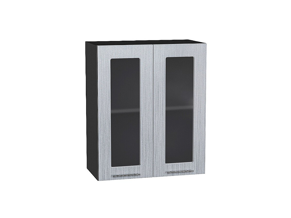 Шкаф верхний с 2-мя остекленными дверцами Валерия-М (716х600х318) graphite/Серый металлик дождь светлый