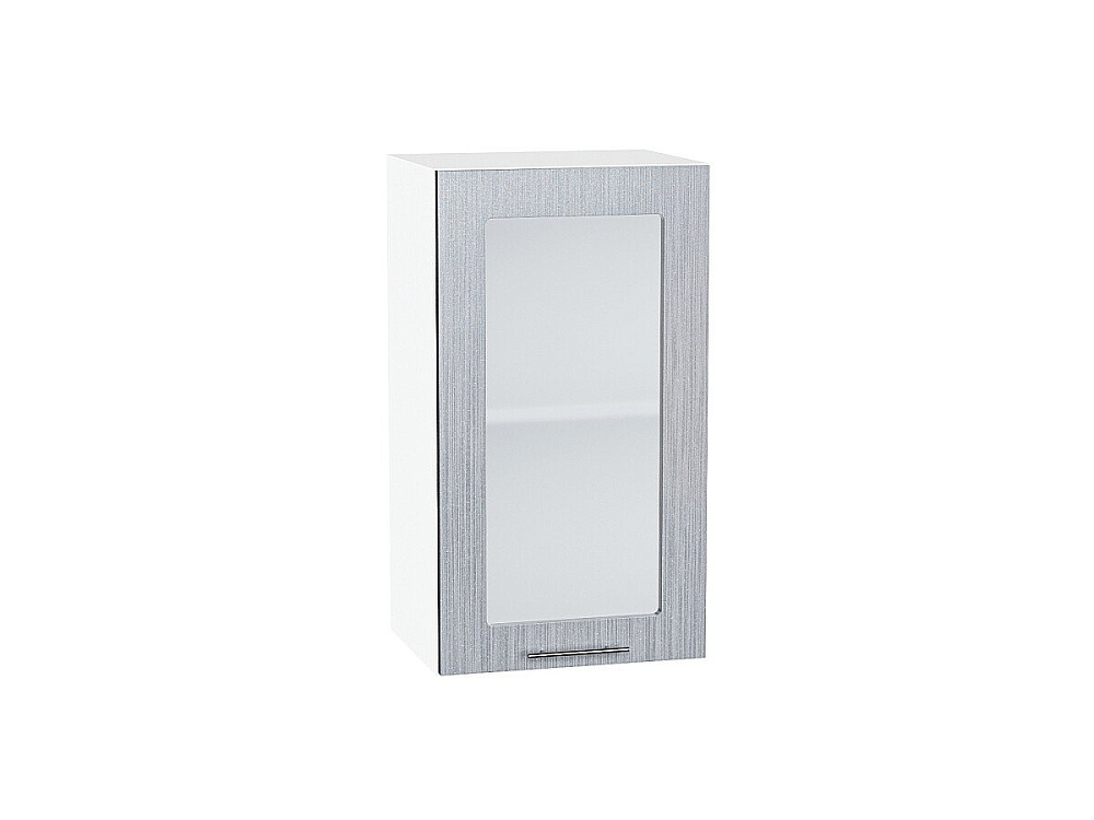 Шкаф верхний с 1-ой остекленной дверцей Валерия-М (716х400х318) Белый/Серый металлик дождь светлый