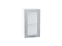 Шкаф верхний с 1-ой остекленной дверцей Валерия-М (716х400х318) Белый/Серый металлик дождь светлый