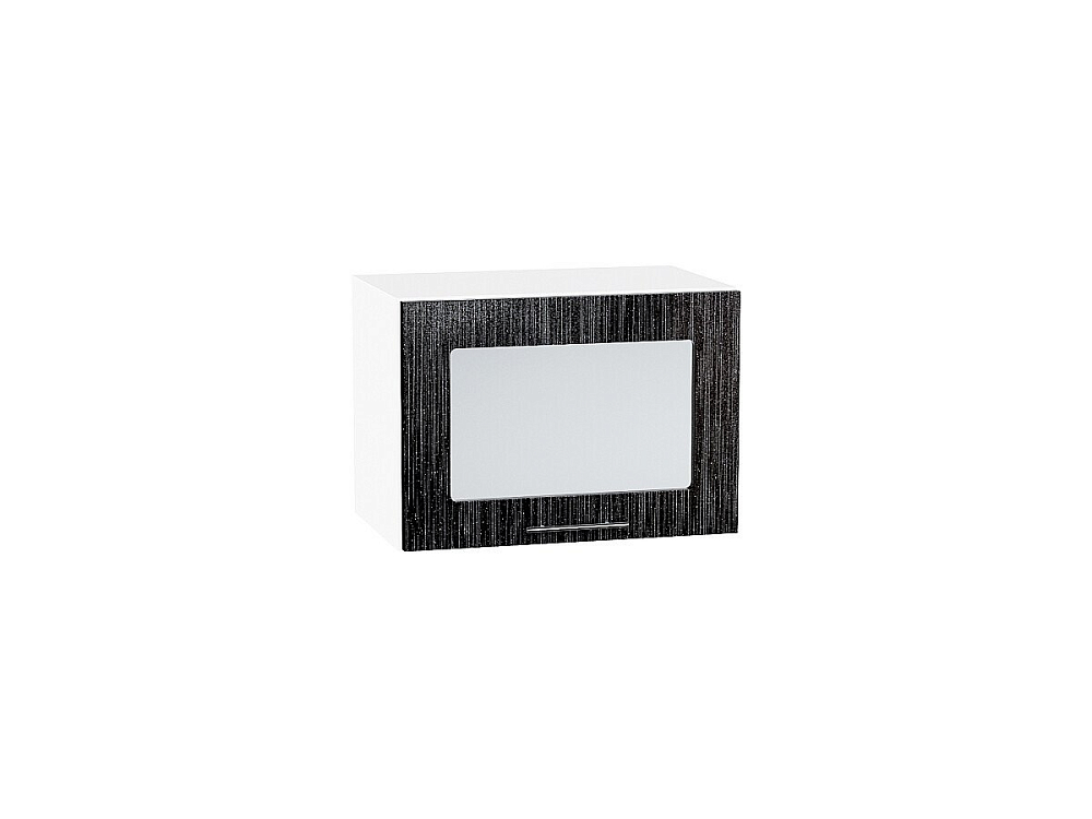 Шкаф верхний горизонтальный остекленный Валерия-М (358х500х318) Белый/Черный металлик дождь