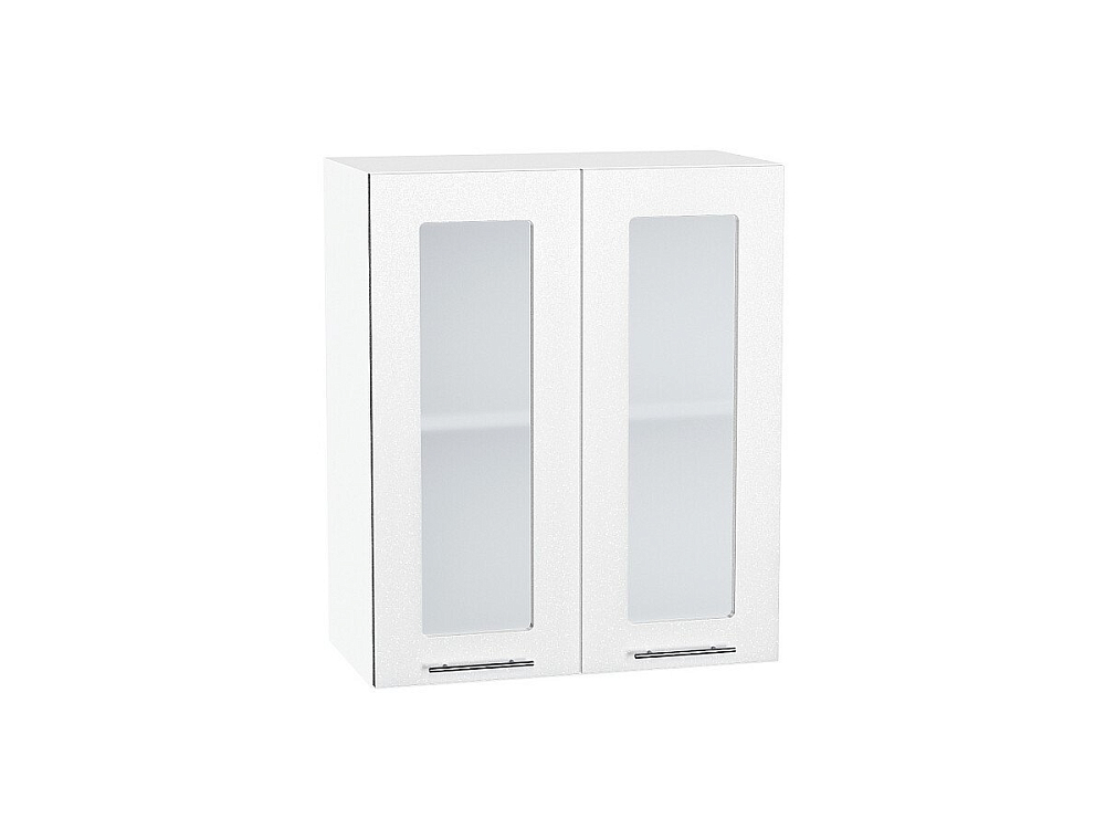Шкаф верхний с 2-мя остекленными дверцами Валерия-М (716х600х318) Белый/белый металлик