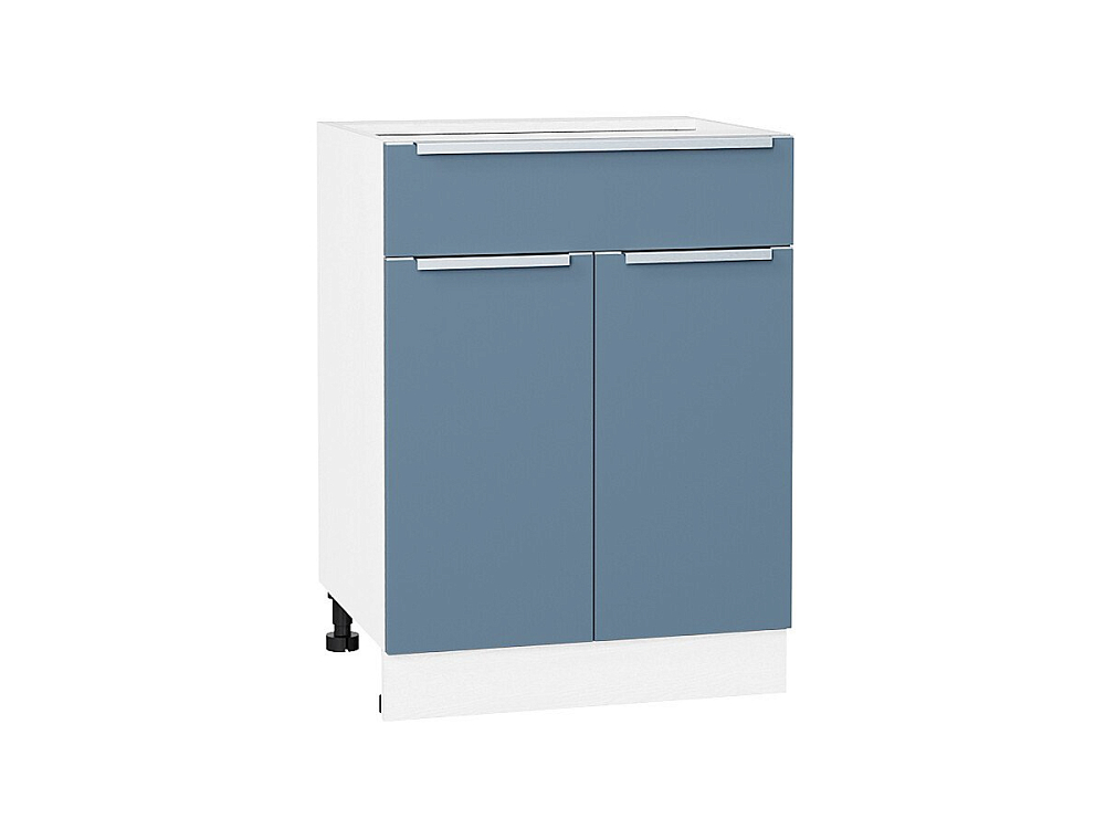 Шкаф нижний с 2-мя дверцами и ящиком Фьюжн (816х600х480) Белый/silky blue