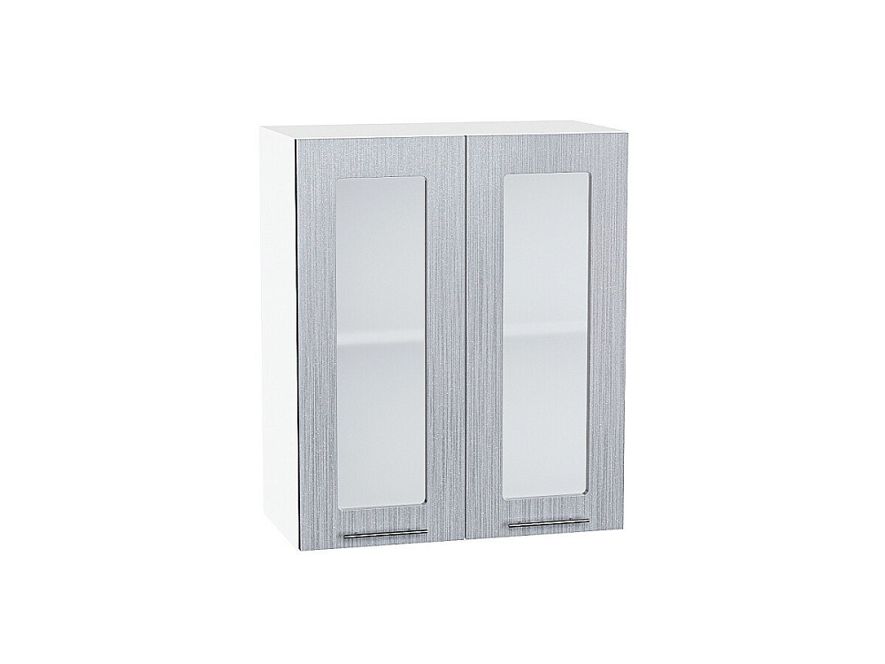 Шкаф верхний с 2-мя остекленными дверцами Валерия-М (716х600х318) Белый/Серый металлик дождь светлый