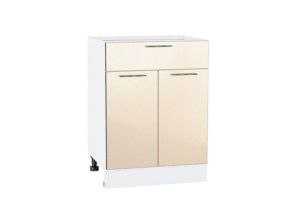 Шкаф нижний с 2-мя дверцами и ящиком Валерия-М (816х600х478) Белый/Бежевый металлик