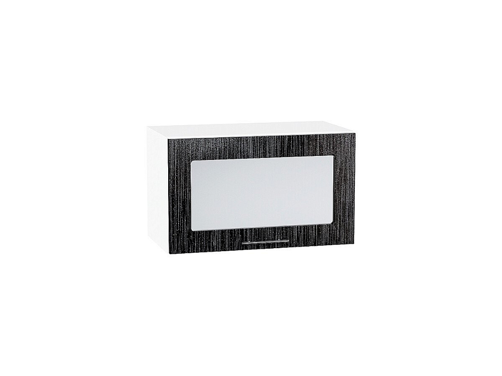 Шкаф верхний горизонтальный остекленный Валерия-М (358х600х318) Белый/Черный металлик дождь