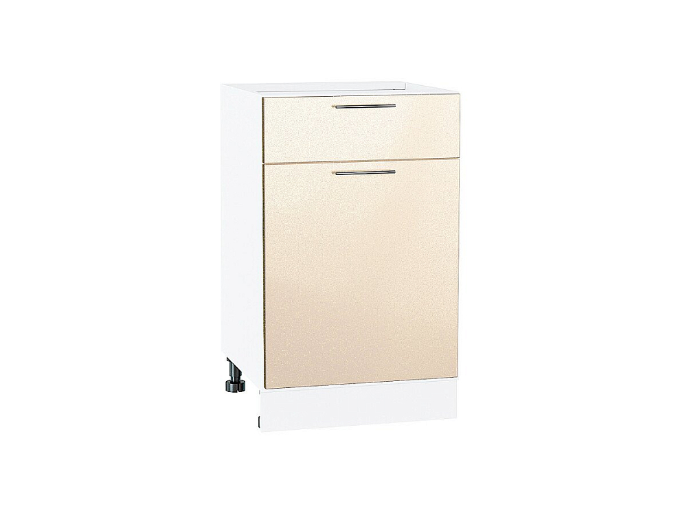 Шкаф нижний с 1-ой дверцей и ящиком Валерия-М (816х500х478) Белый/Бежевый металлик