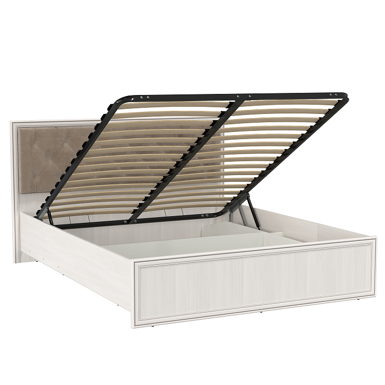 Кровать 06.02-03 Габриэлла (1600) с подъемным мех. вудл. крем./пр.Аруша венге с пат./ткань велюр fresh хумус