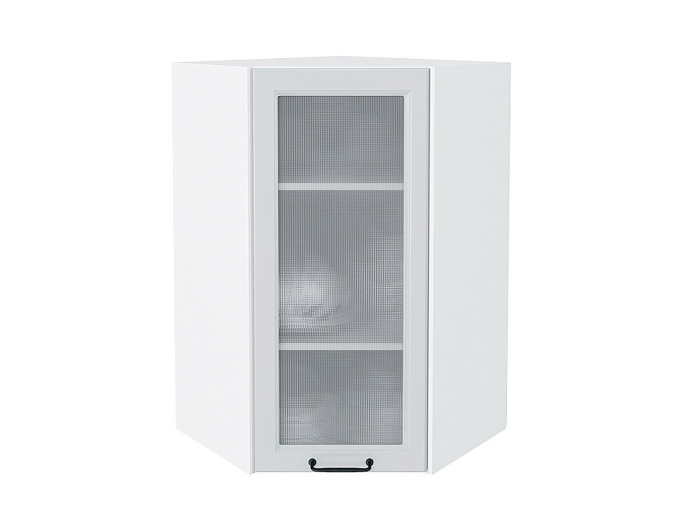 Шкаф верхний угловой остекленный Ницца (920х600х600) Белый/blanco