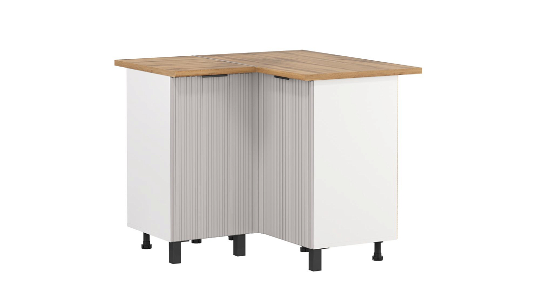 Шкаф угловой Венера МДФ белый/фасад МДФ с ПВХ кашемир фрезерованный/столешница дуб вотан/ДВПО белый