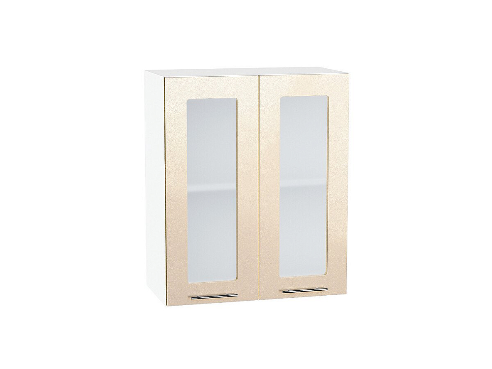 Шкаф верхний с 2-мя остекленными дверцами Валерия-М (716х600х318) Белый/Бежевый металлик