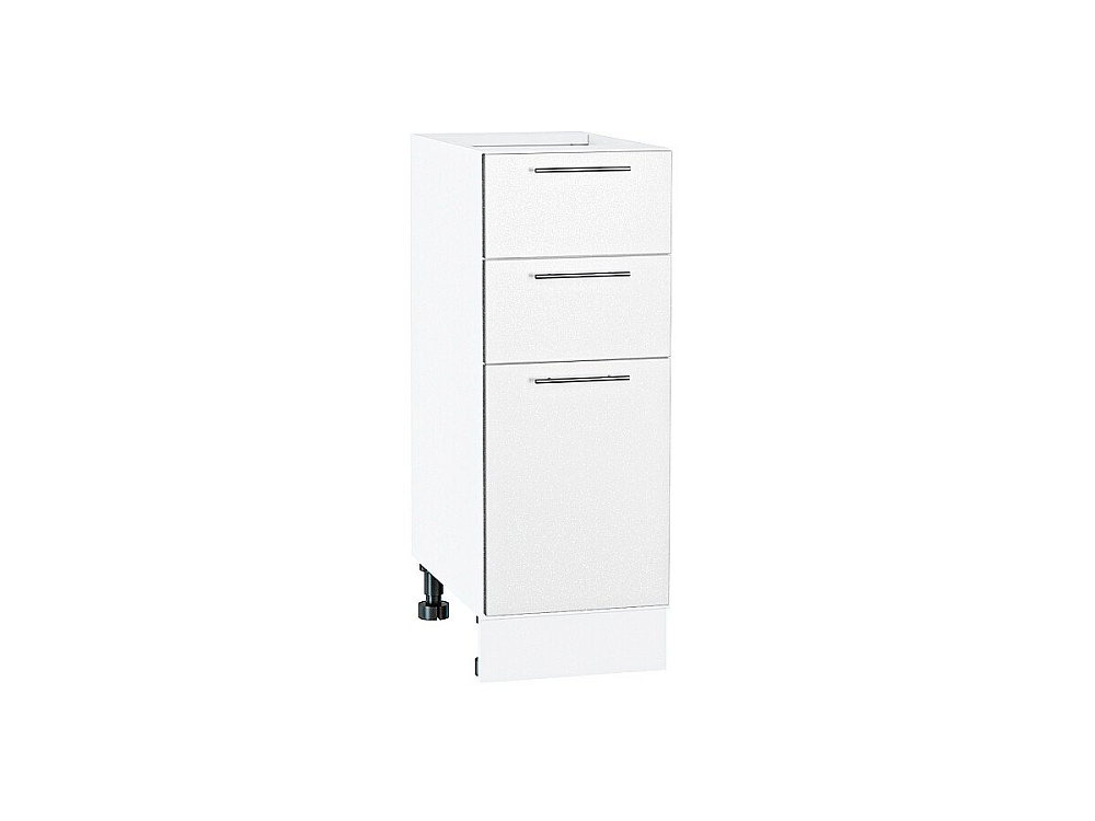 Шкаф нижний с 3-мя ящиками Валерия-М (816х300х478) Белый/белый металлик