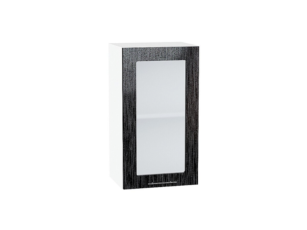 Шкаф верхний с 1-ой остекленной дверцей Валерия-М (716х400х318) Белый/Черный металлик дождь