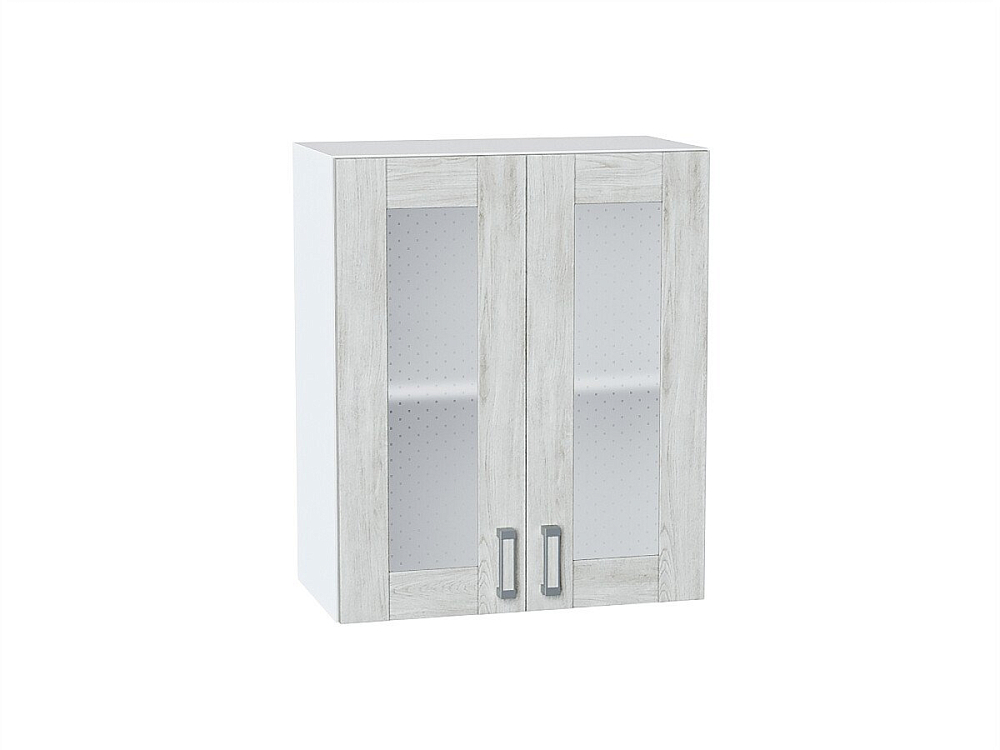 Шкаф верхний с 2-мя остекленными дверцами Лофт (716х600х320) Белый/nordic oak