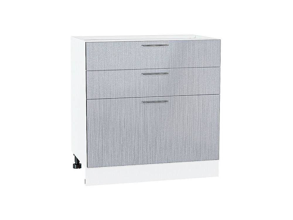 Шкаф нижний с 3-мя ящиками Валерия-М (816х800х478) Белый/Серый металлик дождь светлый