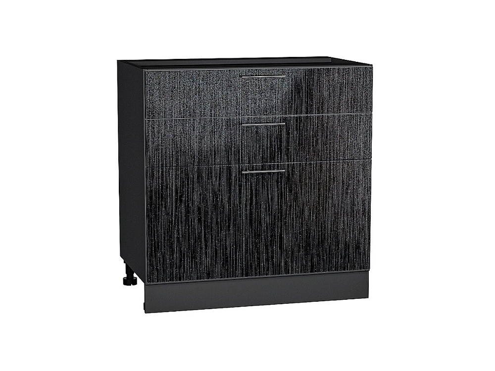 Шкаф нижний с 3-мя ящиками Валерия-М (816х800х478) graphite/Черный металлик дождь