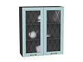 Шкаф верхний с 2-мя остекленными дверцами Ницца (920х800х318) graphite/Голубой