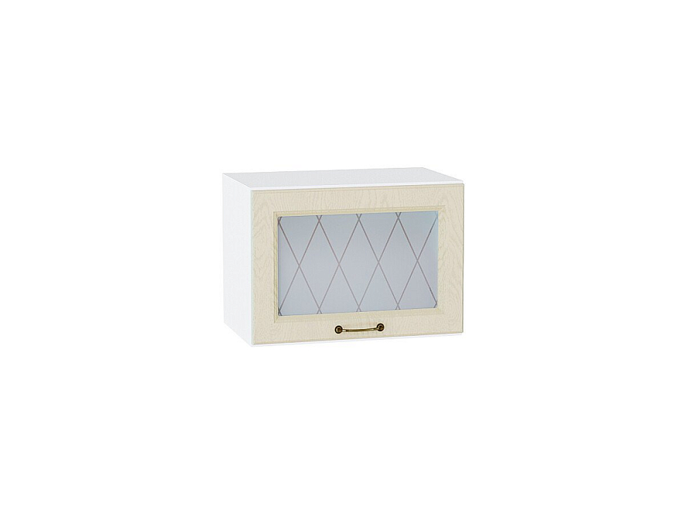 Шкаф верхний горизонтальный остекленный Ницца (358х500х318) Белый/Дуб крем