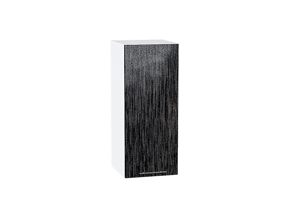 Шкаф верхний с 1-ой дверцей Валерия-М (716х300х318) Белый/Черный металлик дождь