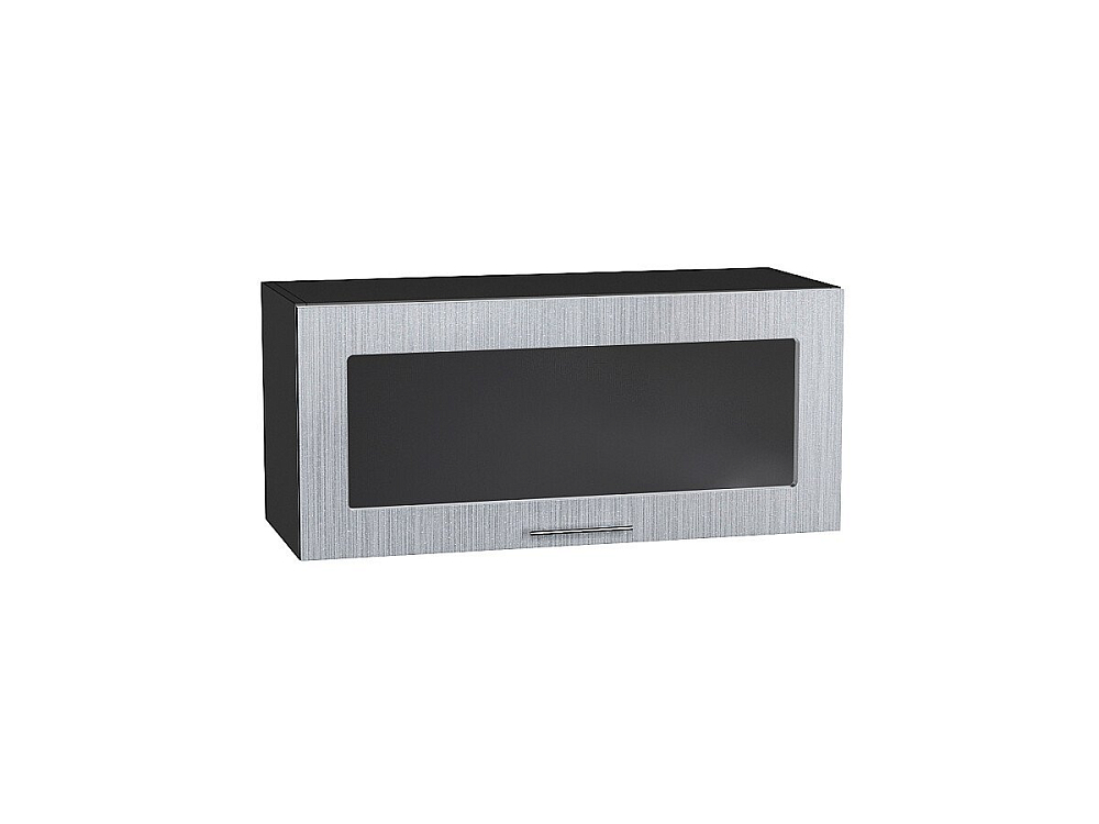 Шкаф верхний горизонтальный остекленный Валерия-М (358х800х318) graphite/Серый металлик дождь светлый