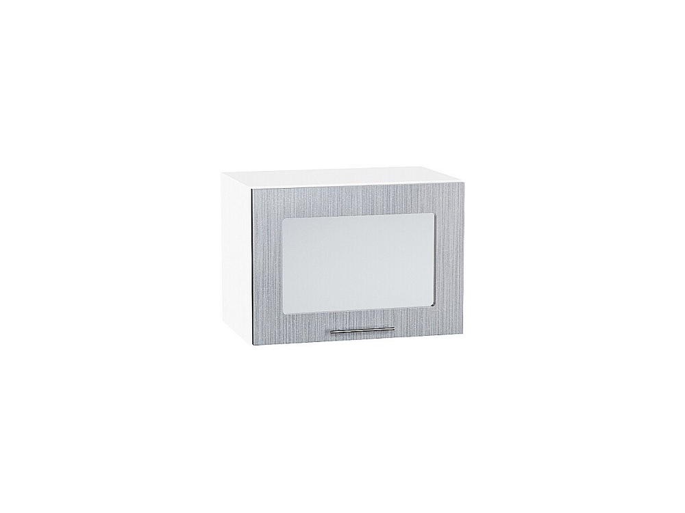 Шкаф верхний горизонтальный остекленный Валерия-М (358х500х318) Белый/Серый металлик дождь светлый