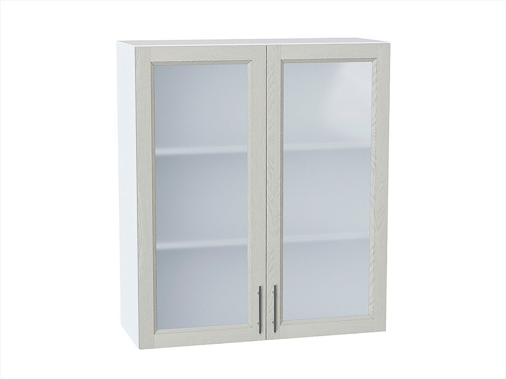 Шкаф верхний с 2-мя остекленными дверцами Сканди (920х800х320) Белый/cappuccino softwood