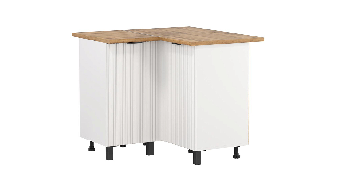 Шкаф угловой Венера МДФ белый/фасад МДФ с ПВХ белый матовый фрезерованный/столешница дуб вотан/ДВПО белый