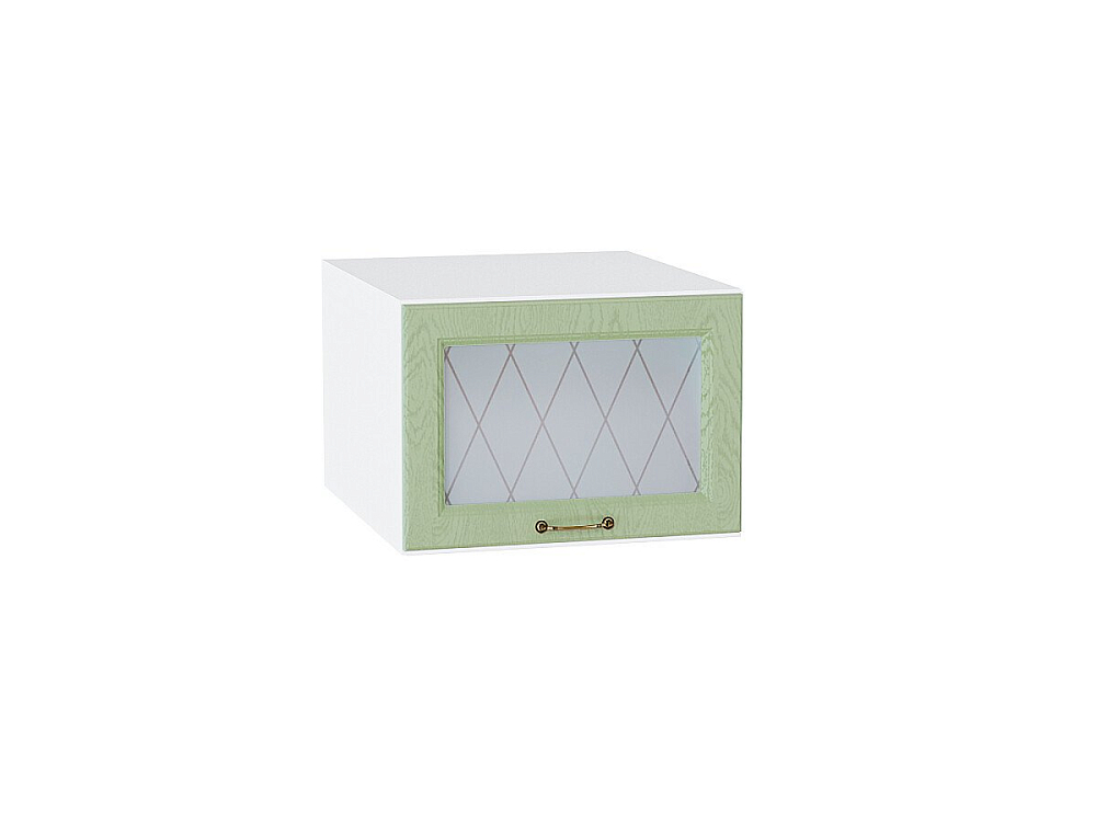 Шкаф верхний горизонтальный остекленный с увеличенной глубиной Ницца (358х500) Белый/Дуб оливковый