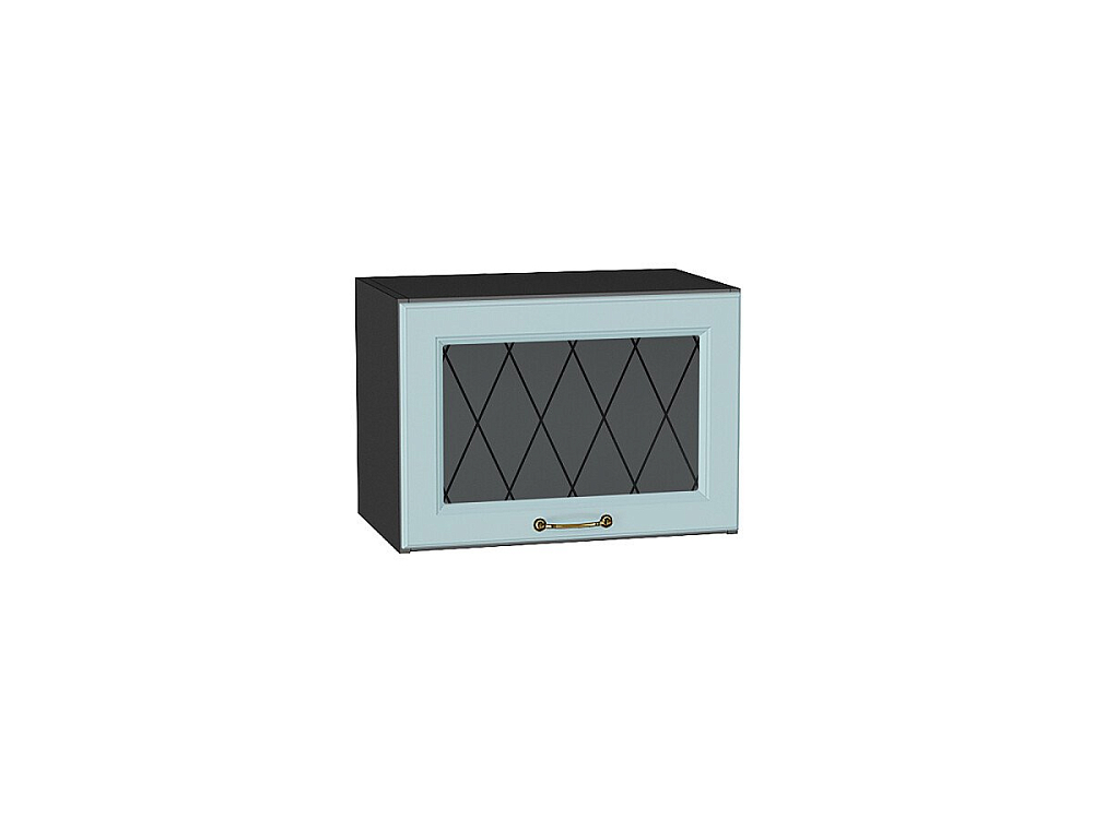 Шкаф верхний горизонтальный остекленный Ницца (358х500х318) graphite/Голубой