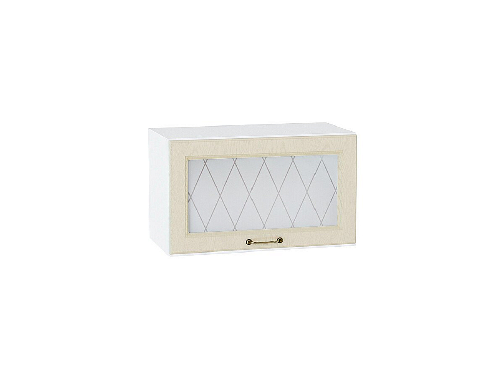 Шкаф верхний горизонтальный остекленный Ницца (358х600х318) Белый/Дуб крем