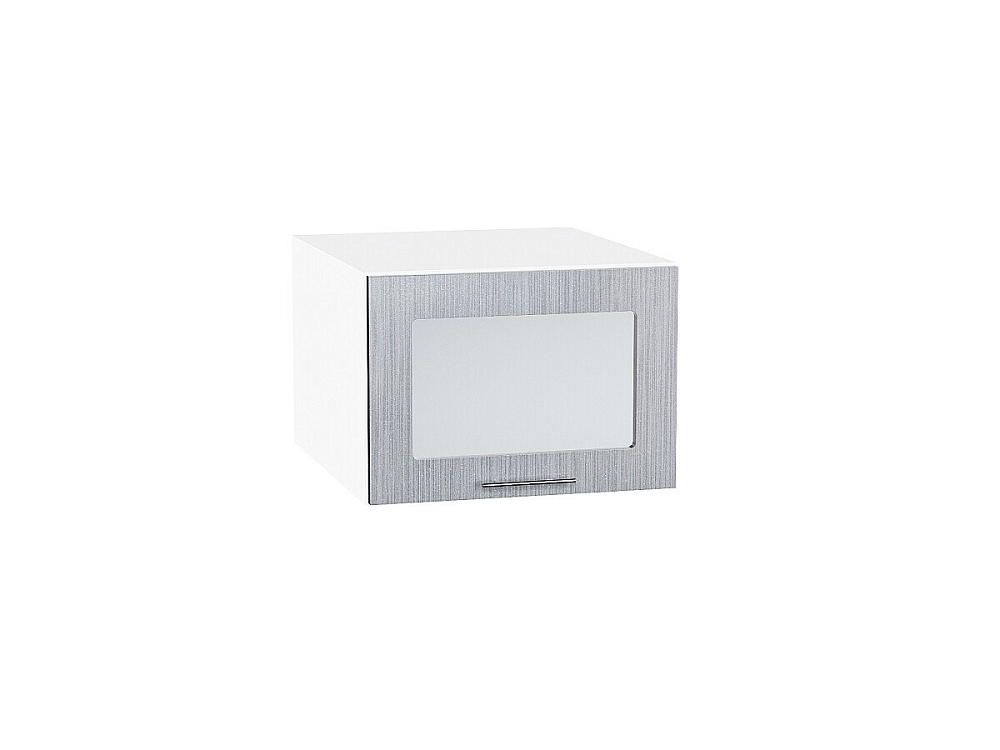 Шкаф верхний горизонтальный остекленный с увеличенной глубиной Валерия-М (358х500х574) Белый/Серый металлик дождь светлый