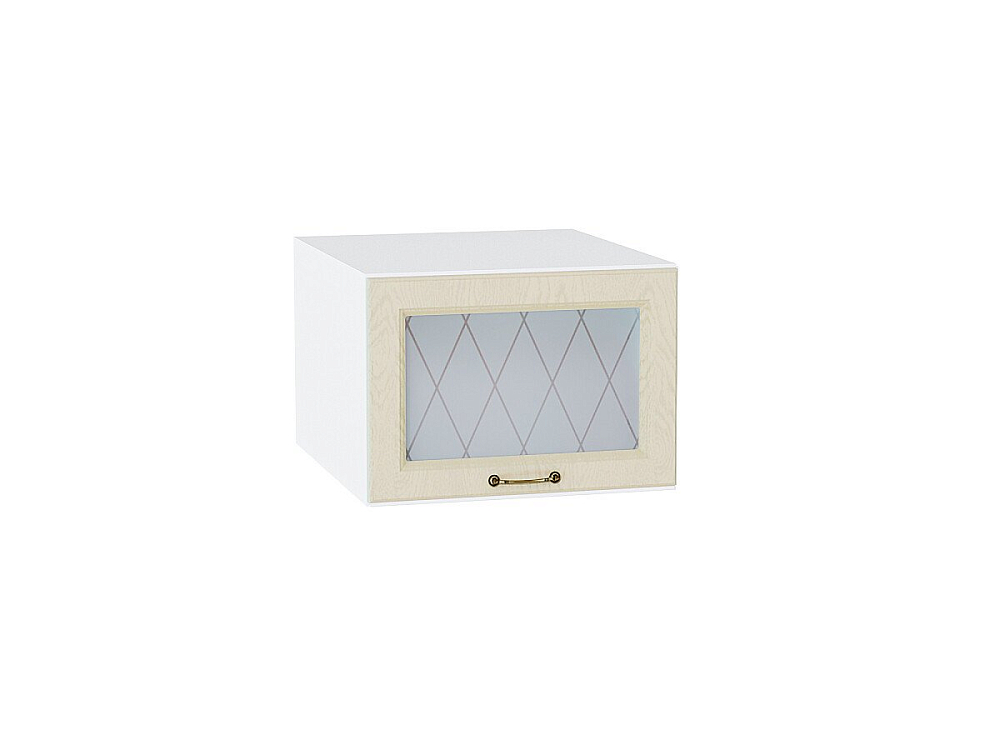 Шкаф верхний горизонтальный остекленный с увеличенной глубиной Ницца (358х500) Белый/Дуб крем