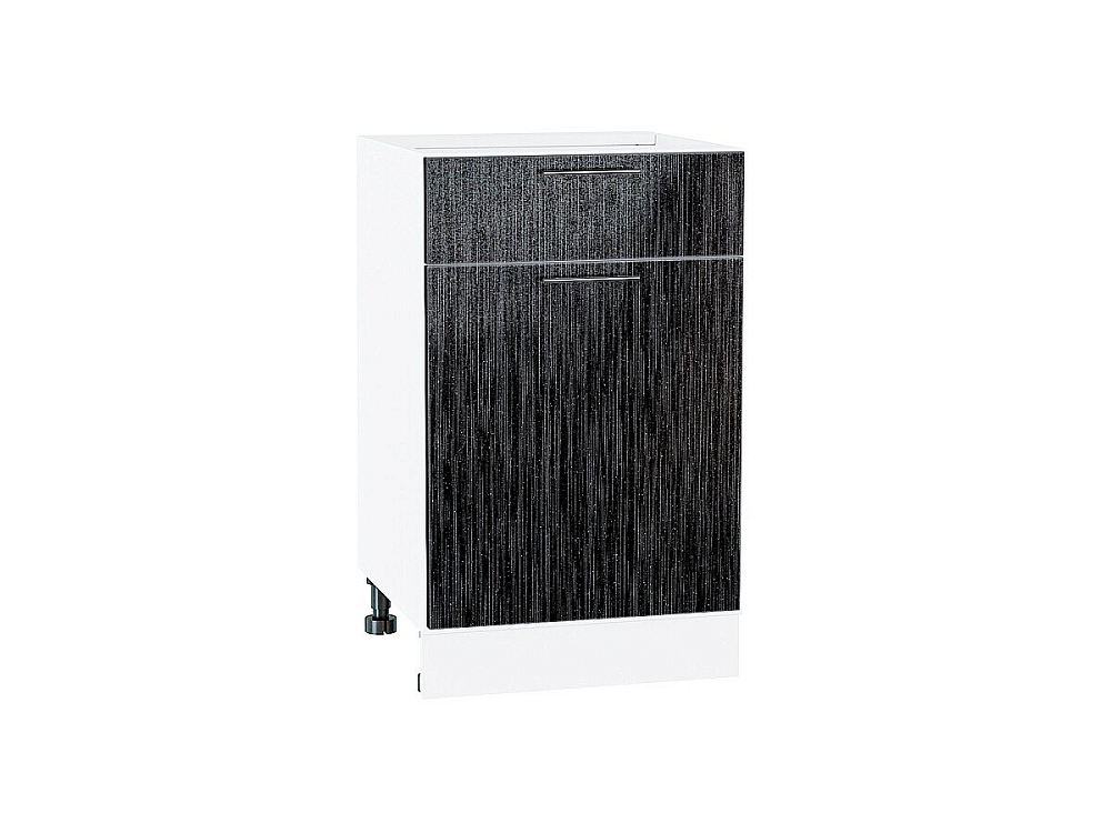 Шкаф нижний с 1-ой дверцей и ящиком Валерия-М (816х500х478) Белый/Черный металлик дождь