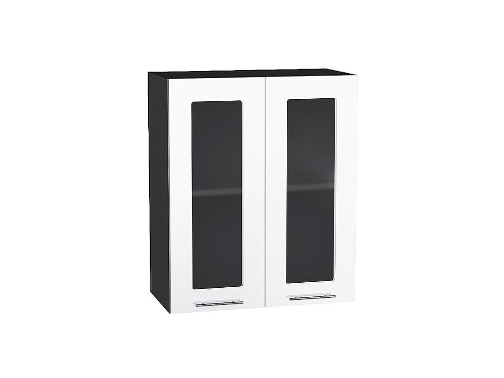 Шкаф верхний с 2-мя остекленными дверцами Валерия-М (716х600х318) graphite/Белый глянец