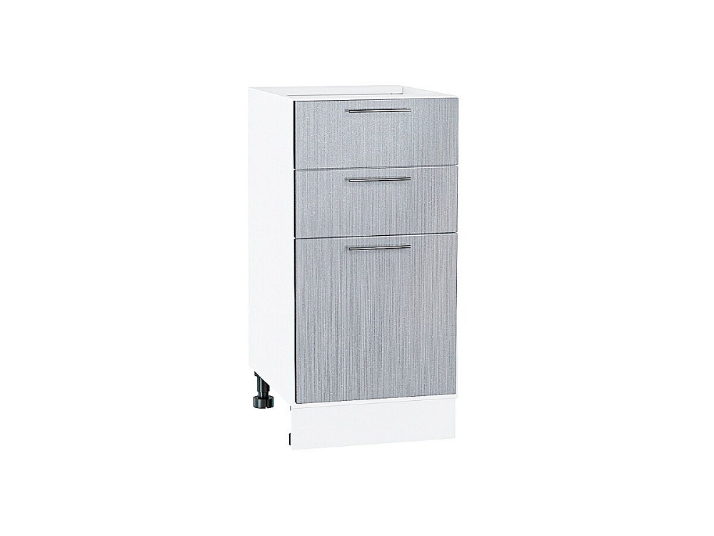 Шкаф нижний с 3-мя ящиками Валерия-М (816х400х478) Белый/Серый металлик дождь светлый