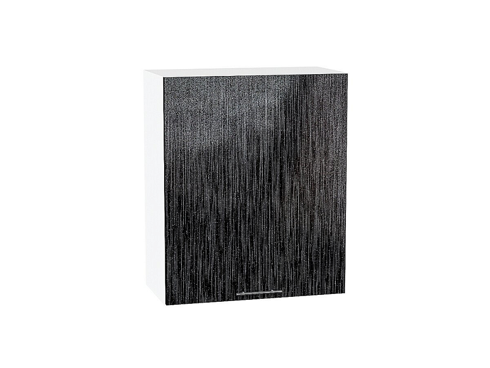 Шкаф верхний с 1-ой дверцей Валерия-М (716х600х318) Белый/Черный металлик дождь
