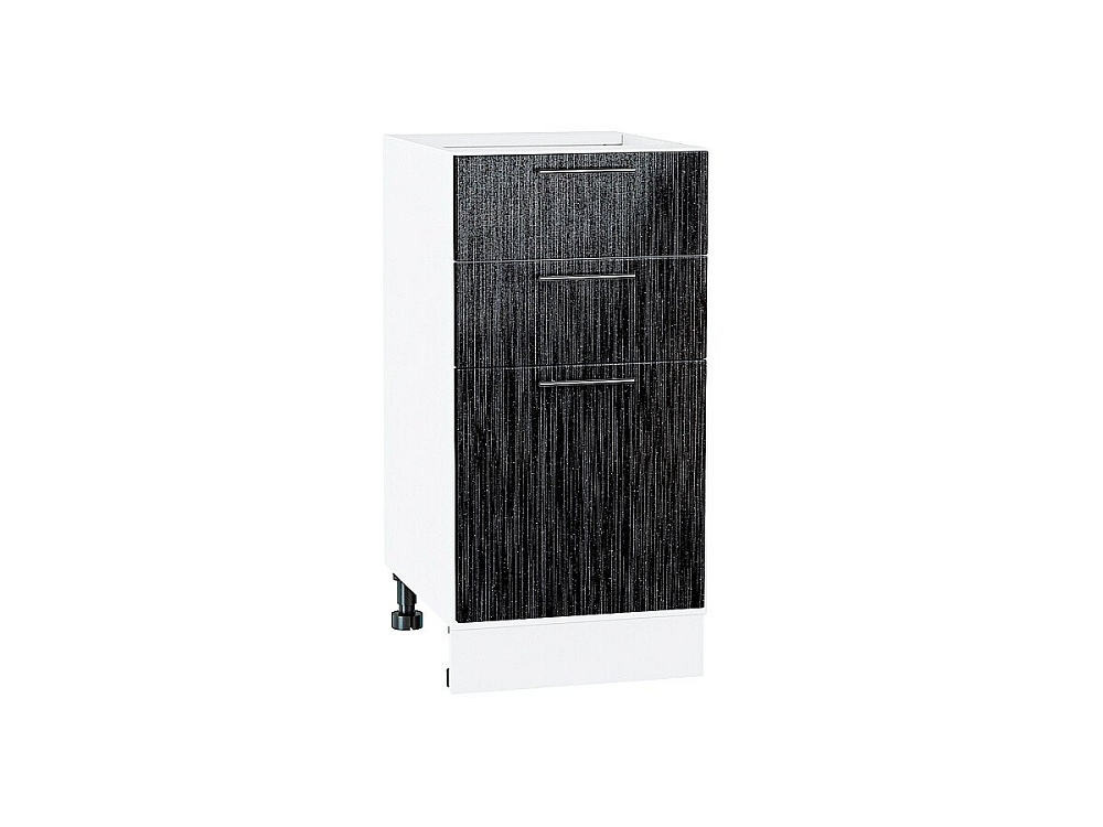 Шкаф нижний с 3-мя ящиками Валерия-М (816х400х478) Белый/Черный металлик дождь