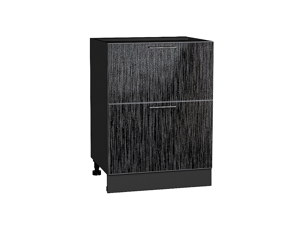 Шкаф нижний с 2-мя ящиками Валерия-М (816х600х478) graphite/Черный металлик дождь
