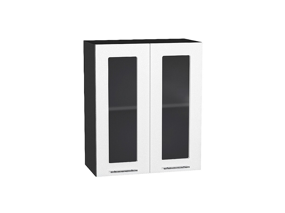 Шкаф верхний с 2-мя остекленными дверцами Валерия-М (716х600х318) graphite/Белый металлик