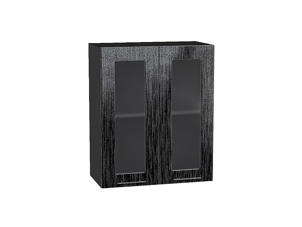 Шкаф верхний с 2-мя остекленными дверцами Валерия-М (716х600х318) graphite/Черный металлик дождь